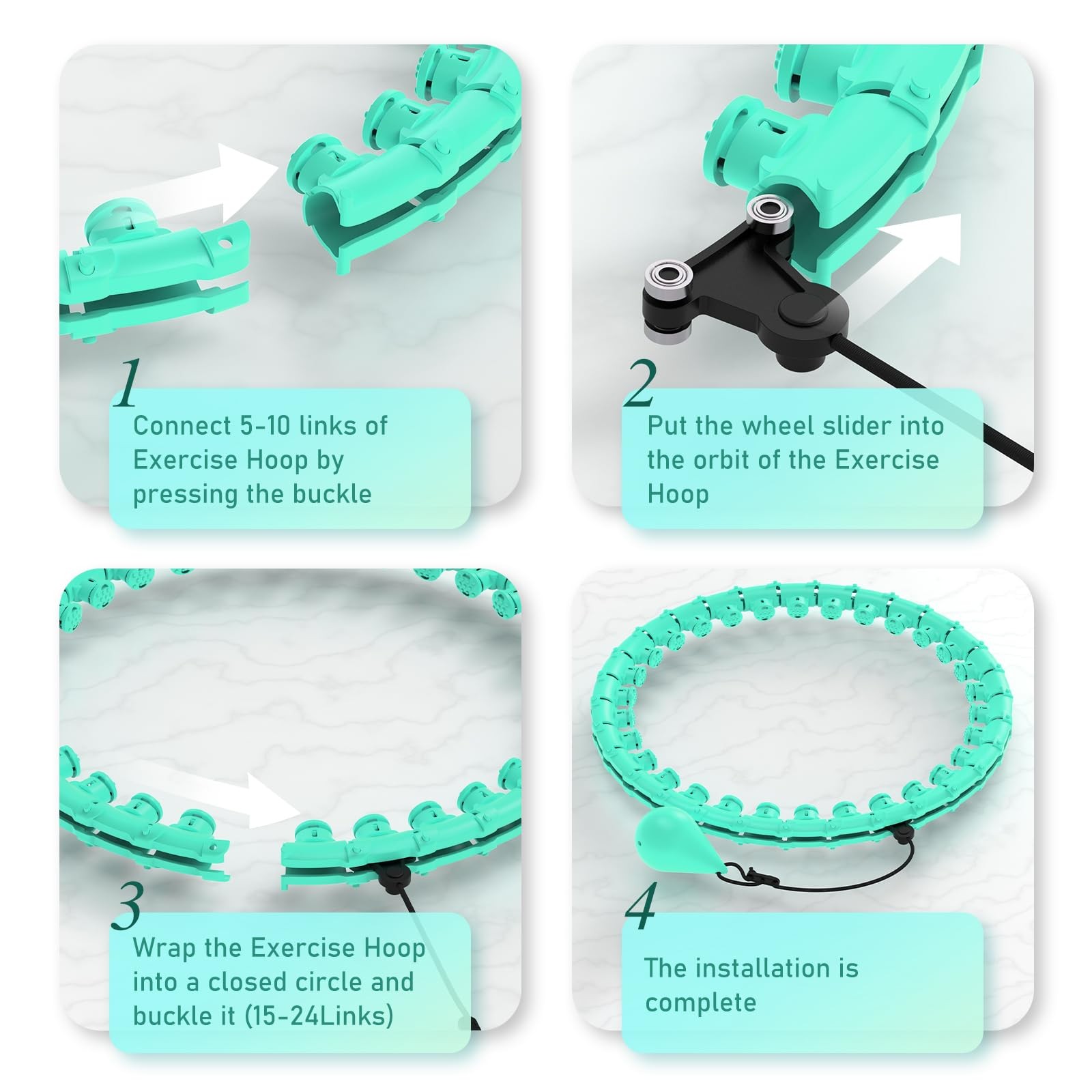 JKSHMYT Weighted Hula Circle Hoops for Adults Weight Loss, 58 inch, cyan