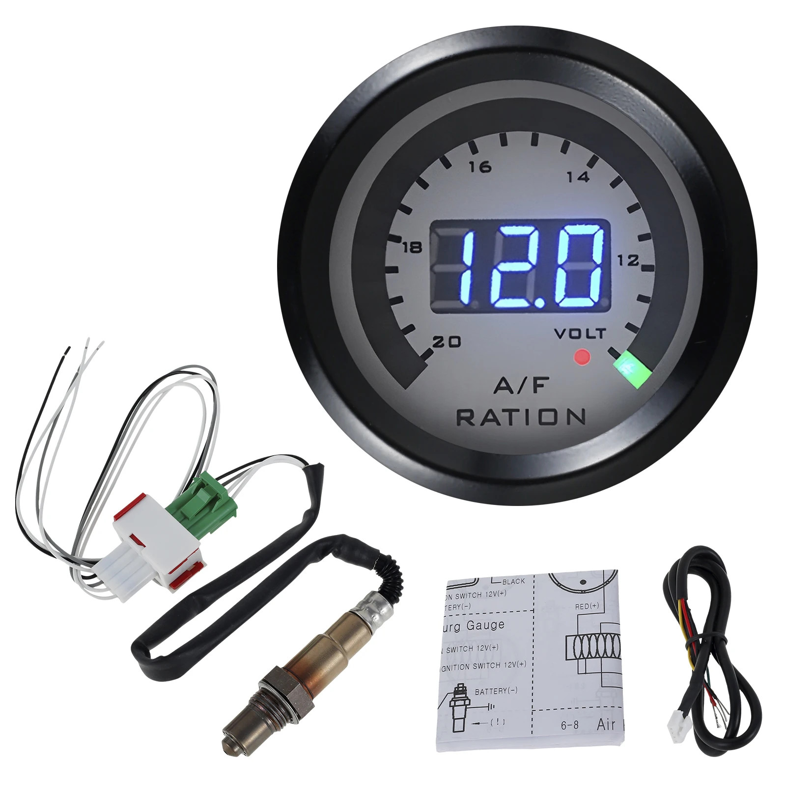 Universal 12V Air Fuel Ratio Gauge Ultra-Thin Round S-Serie LED Digital Display
