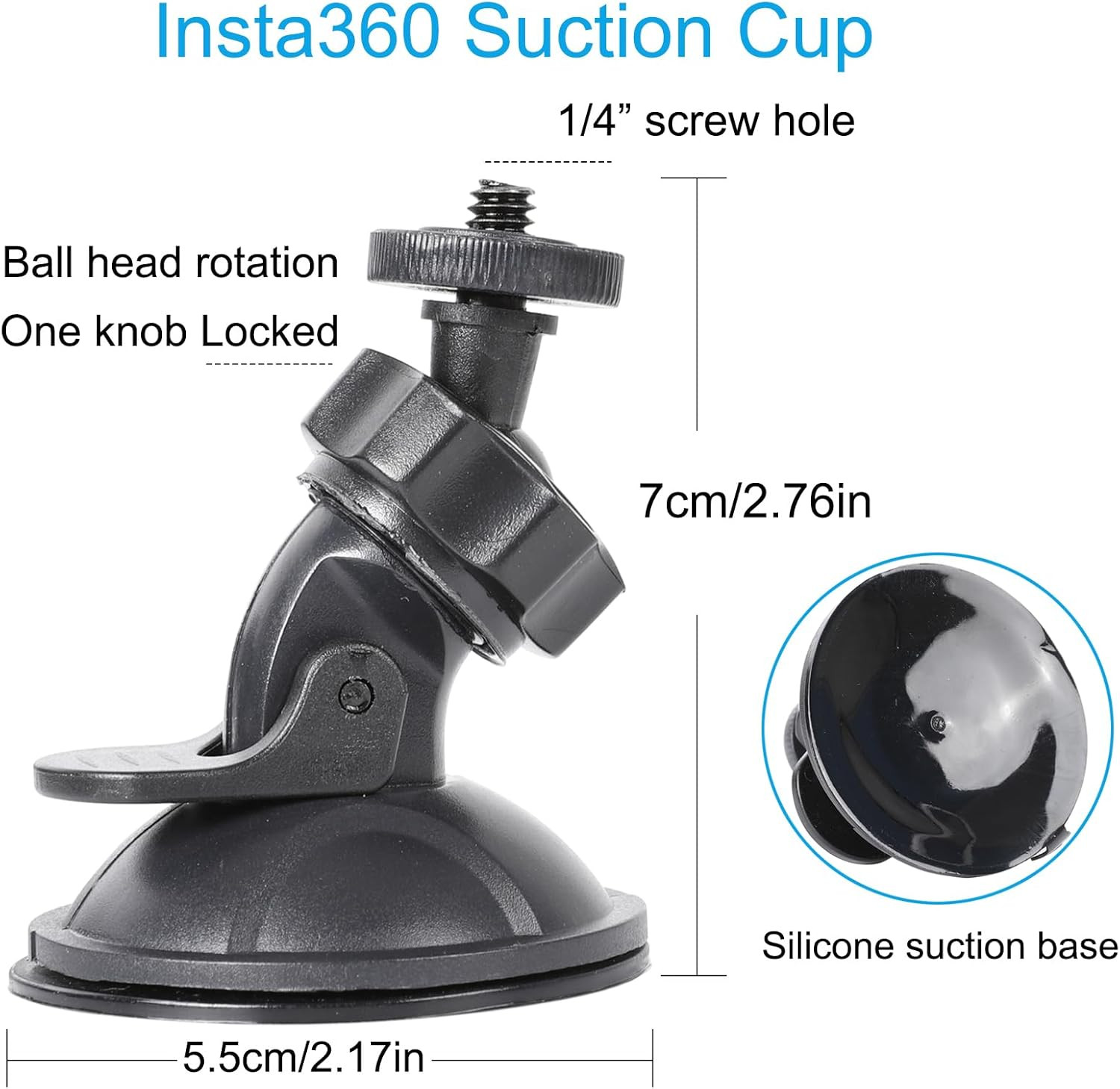 Rear View Mirror Holder Suction Cup Kit for Insta360 X5/X4/X3/X2/X,360 Rotation