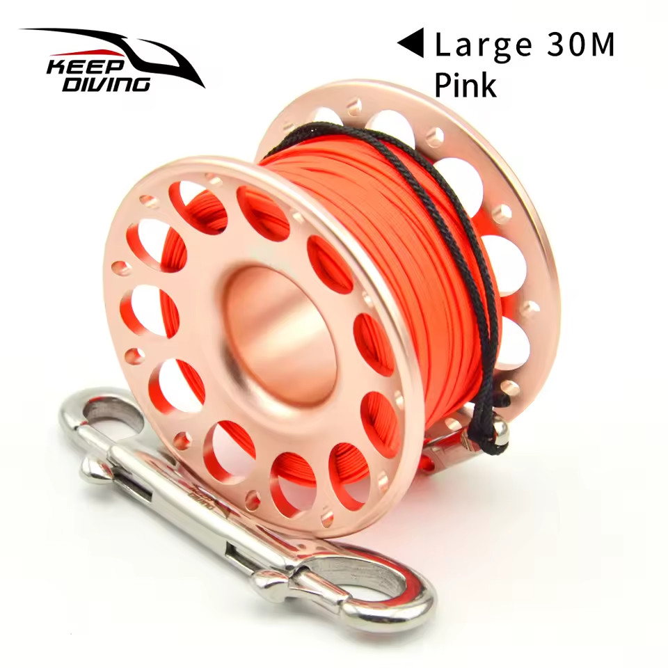 100ft, 30 Meter Line Aluminum Metal Finger Spool Reel Scuba Dive Wreck Reel Clip