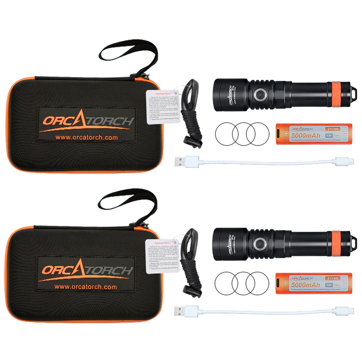 OrcaTorch D710 3000 Lumens Dive Light – 2 Pack