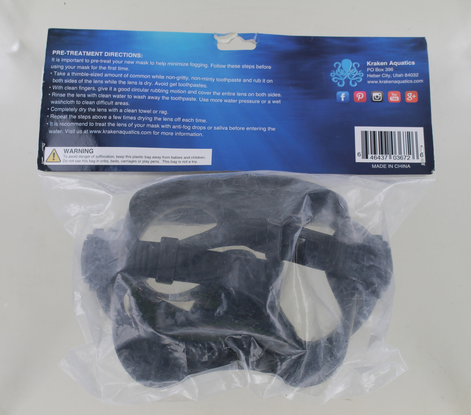 New Kraken Aquatics Snorkel Mask KA201-BK – Single Lens