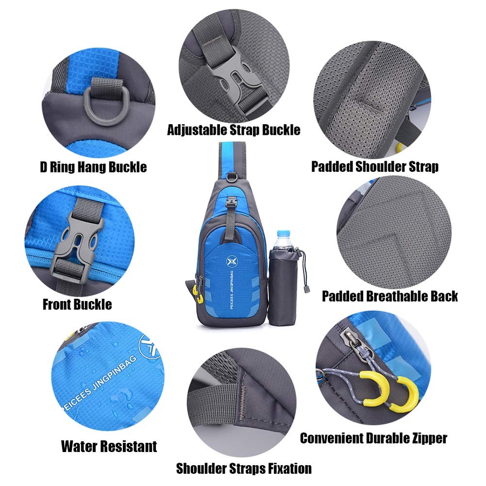 Peicees Chest Crossbody Sling Backpack Bag Travel Bike Gym Medium, Black