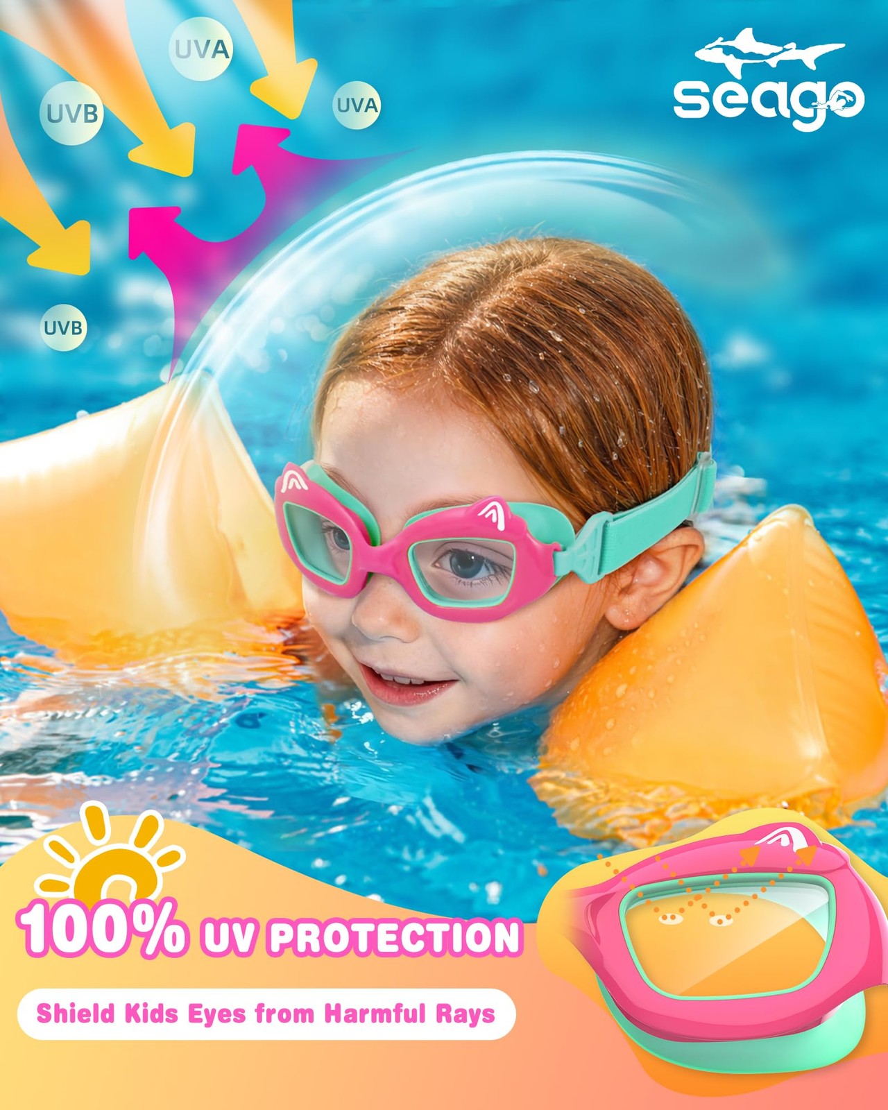 Seago 2 Pack Kids Swim Swimming Goggles for One Size, Pink & Orange (2 Pack)