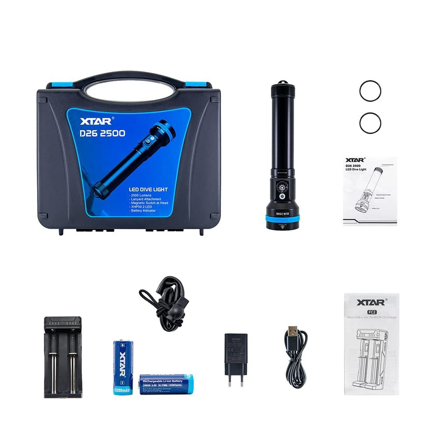 XTAR D26 2500 Lumens Scuba Dive Light Waterproof Diving Torch Submarine Divin…