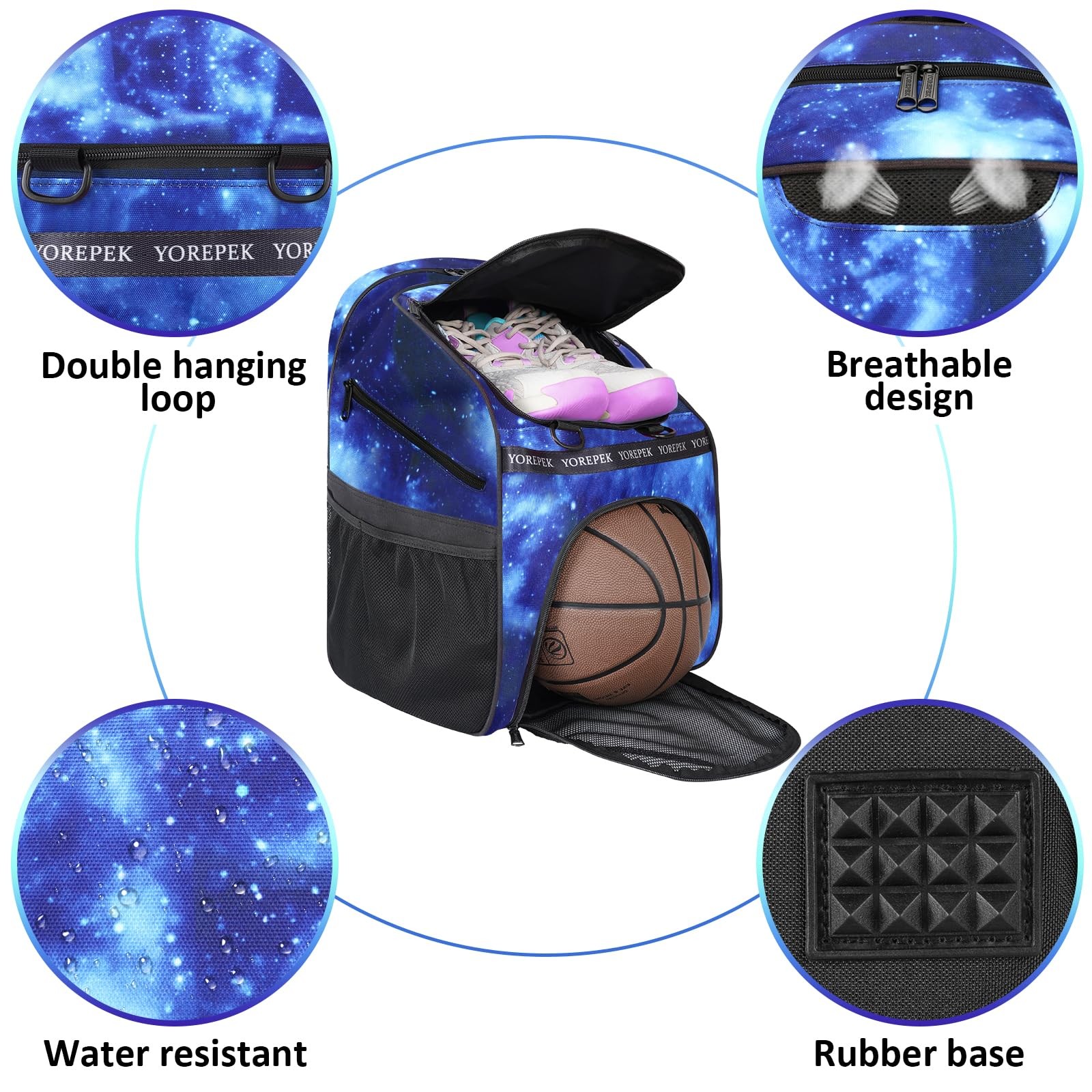 YOREPEK Basketball Bag, Large Backpack with Shoe Large, Star Blue