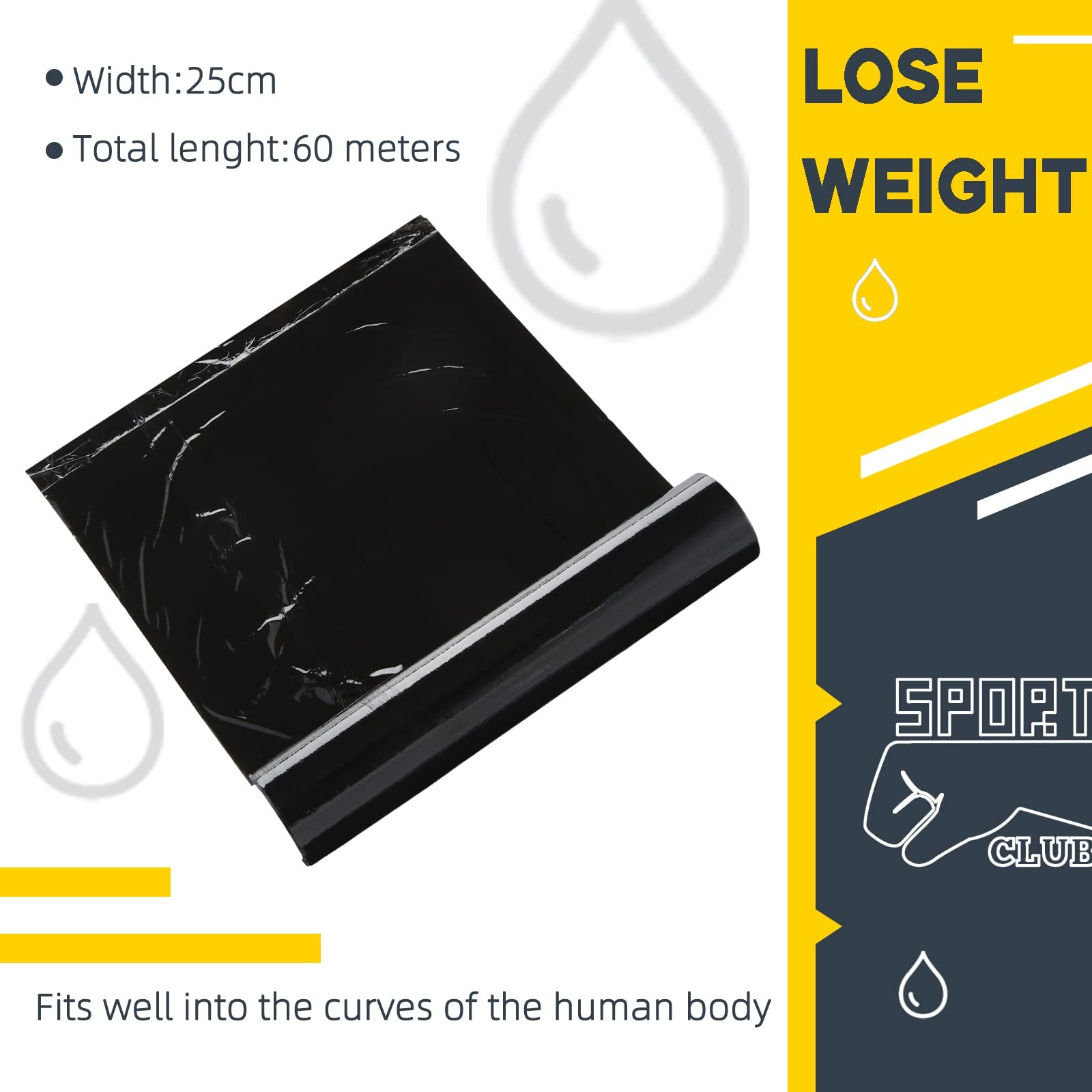 Gersoniel 1 roll 60 Meters Black Osmotic Plastic Body Wrap One Size,