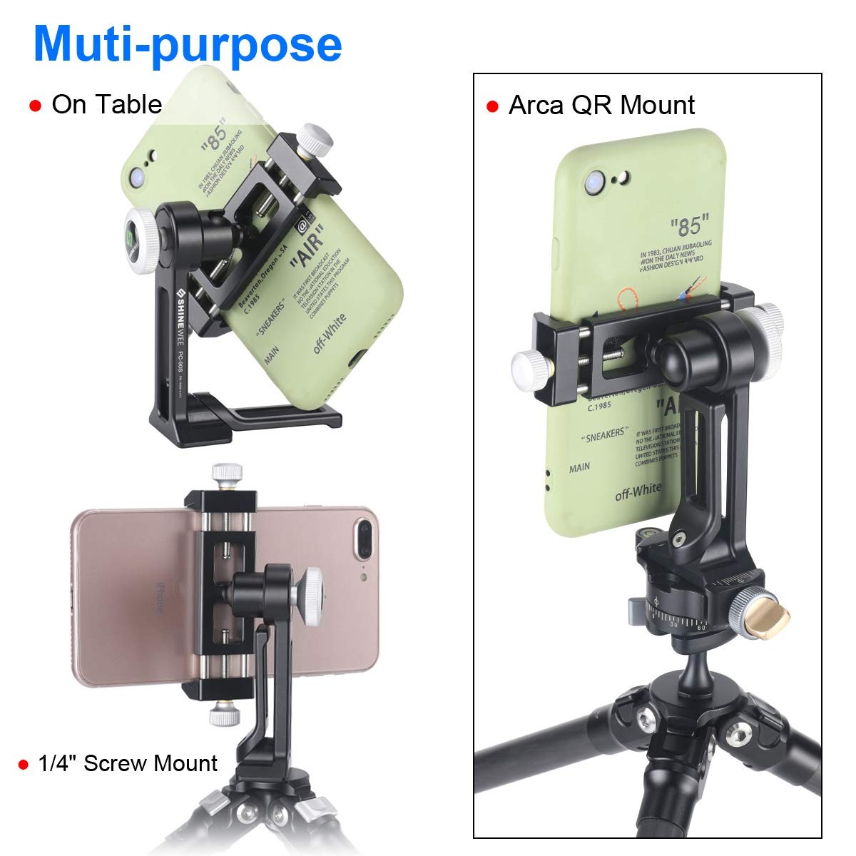 SHINEWEE Metal Phone Tripod Mount Adapter, Arca 5.2×2.75×1.5 inches, Black