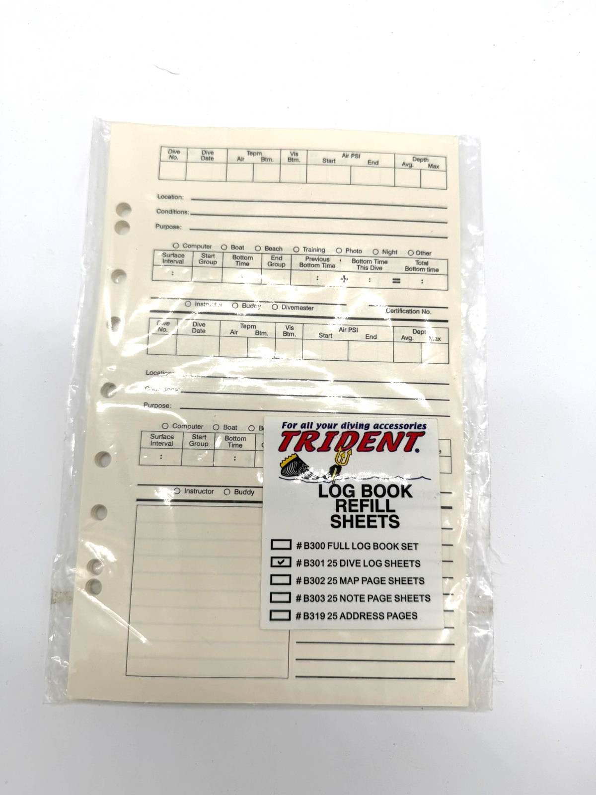 Trident Log Book Refill Pages -B301- New – 25 Sheets