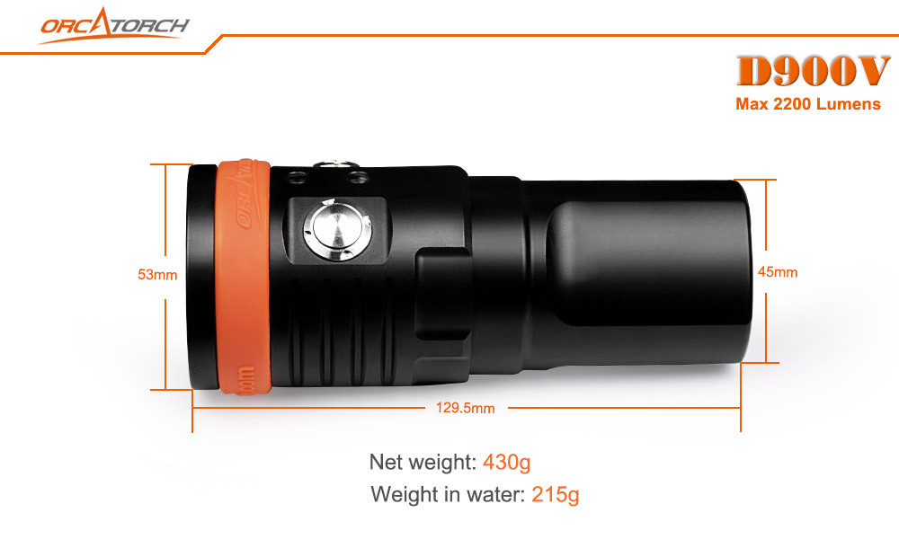 Orca D900V Video & Dive Light Magnetic Rechargable