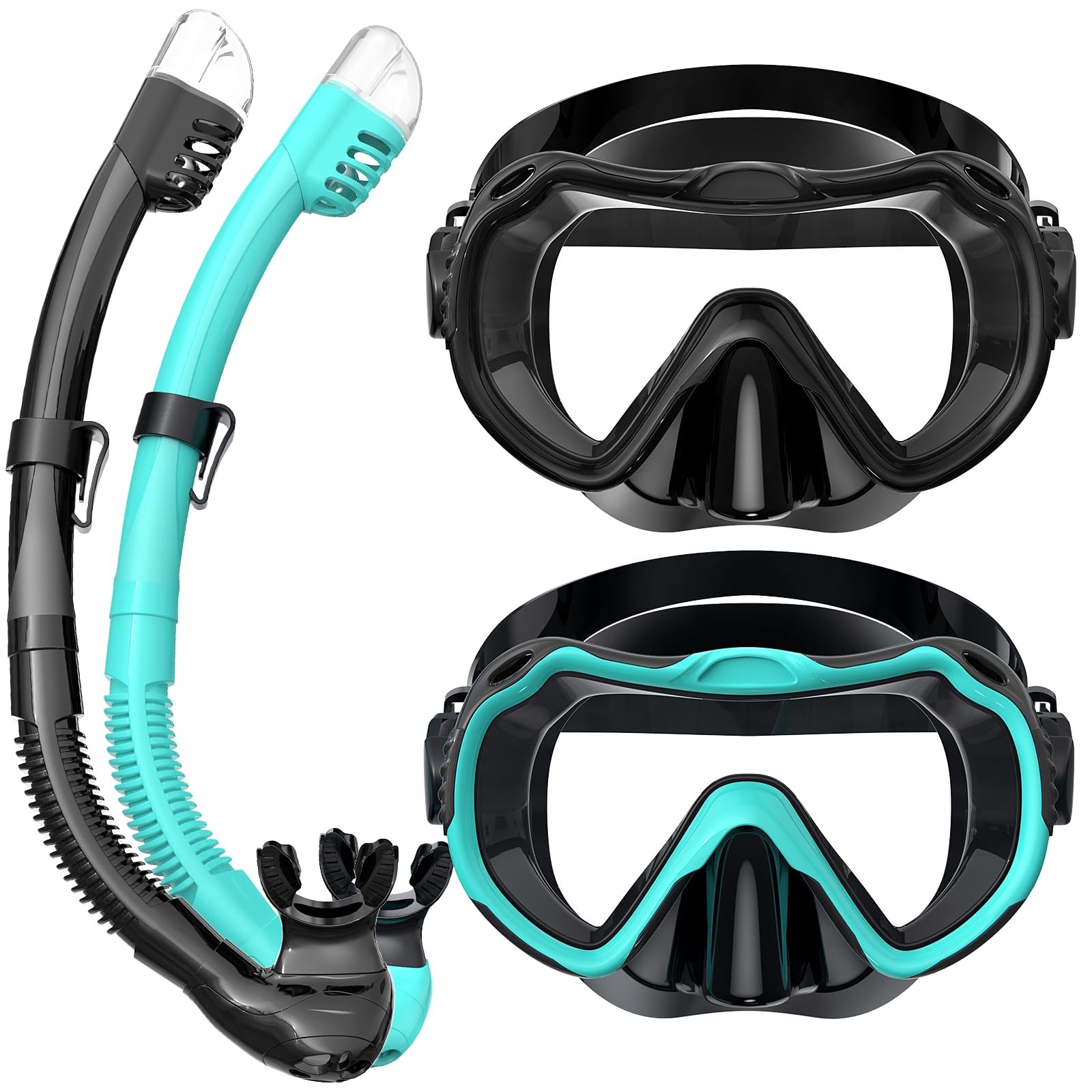 Vmkfuler Snorkeling Gear for Adults, Snorkel Mask Set as Scuba Black-Green