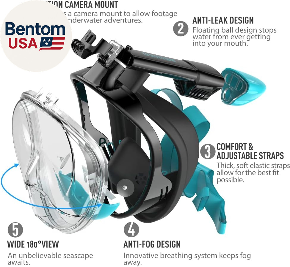 Full Face Snorkel Mask Adults Snorkeling Set Gear for Kids with Detachable Camer