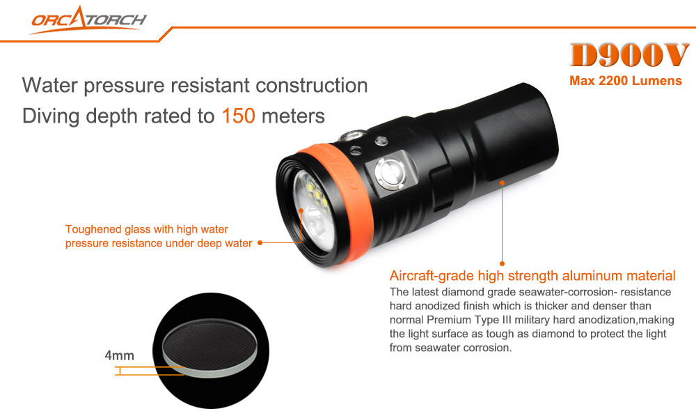 Orca D900V Video & Dive Light Magnetic Rechargable