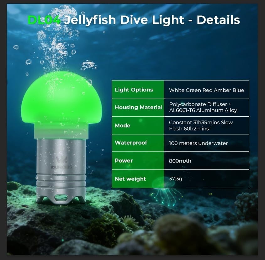 Wurkkos DL04 5-Color-in-1 Mini Diving Beacon Light, Rechargeable Scuba Diving