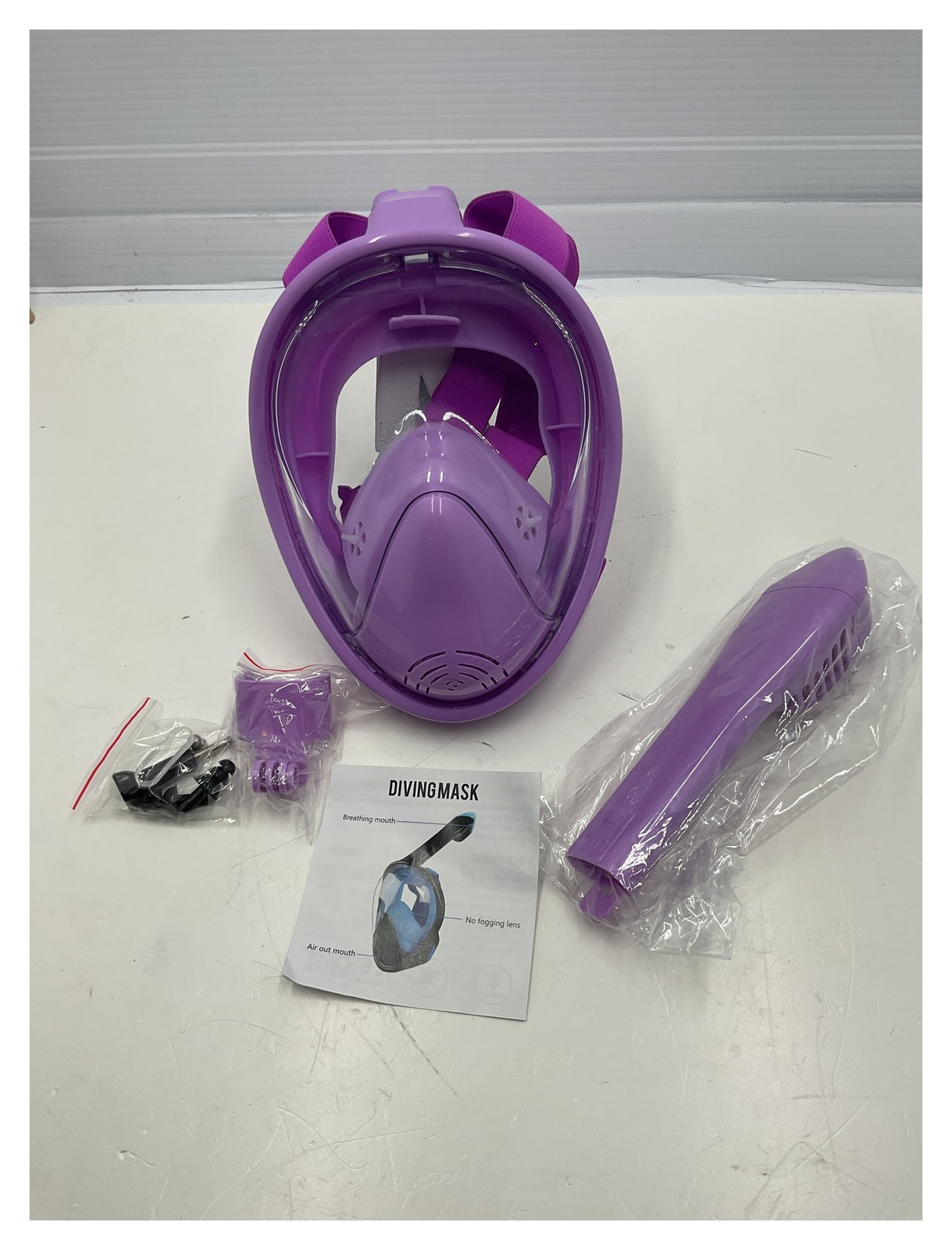 Unbranded Full Face Snorkel Mask 180° Panoramic View Anti-Fog Purple Adult