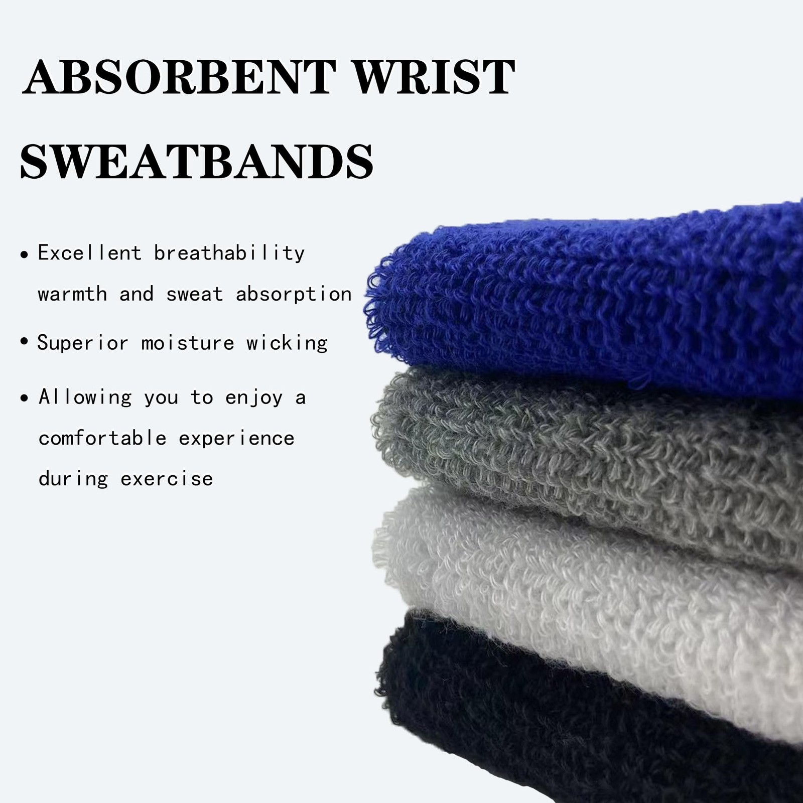 IMAGERIO 8 Pack Wrist Sweatbands Tennis Bands Absorbent Black, Black