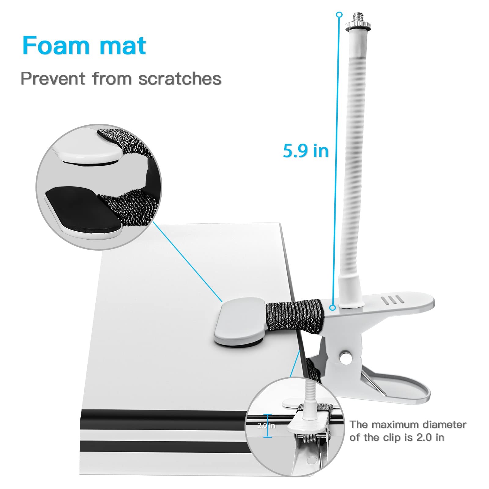 OkeMeeo Adjustable Gooseneck Clamp Mount for eufy Cameras, 1Pack, White