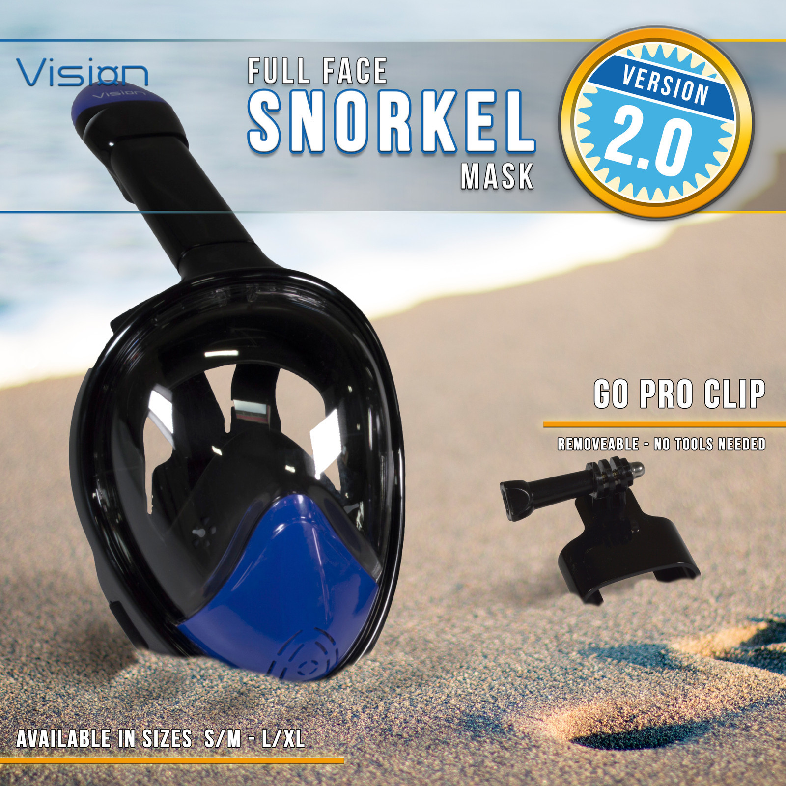 V.2 180° Anti-Fog Swimming Full Face Mask Surface Diving Snorkel Scuba for GoPro