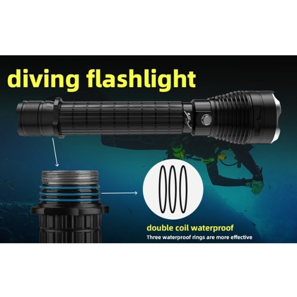 P70-LED Scube Diving Flashlight Light Waterproof Underwater Outdoor USB Torch