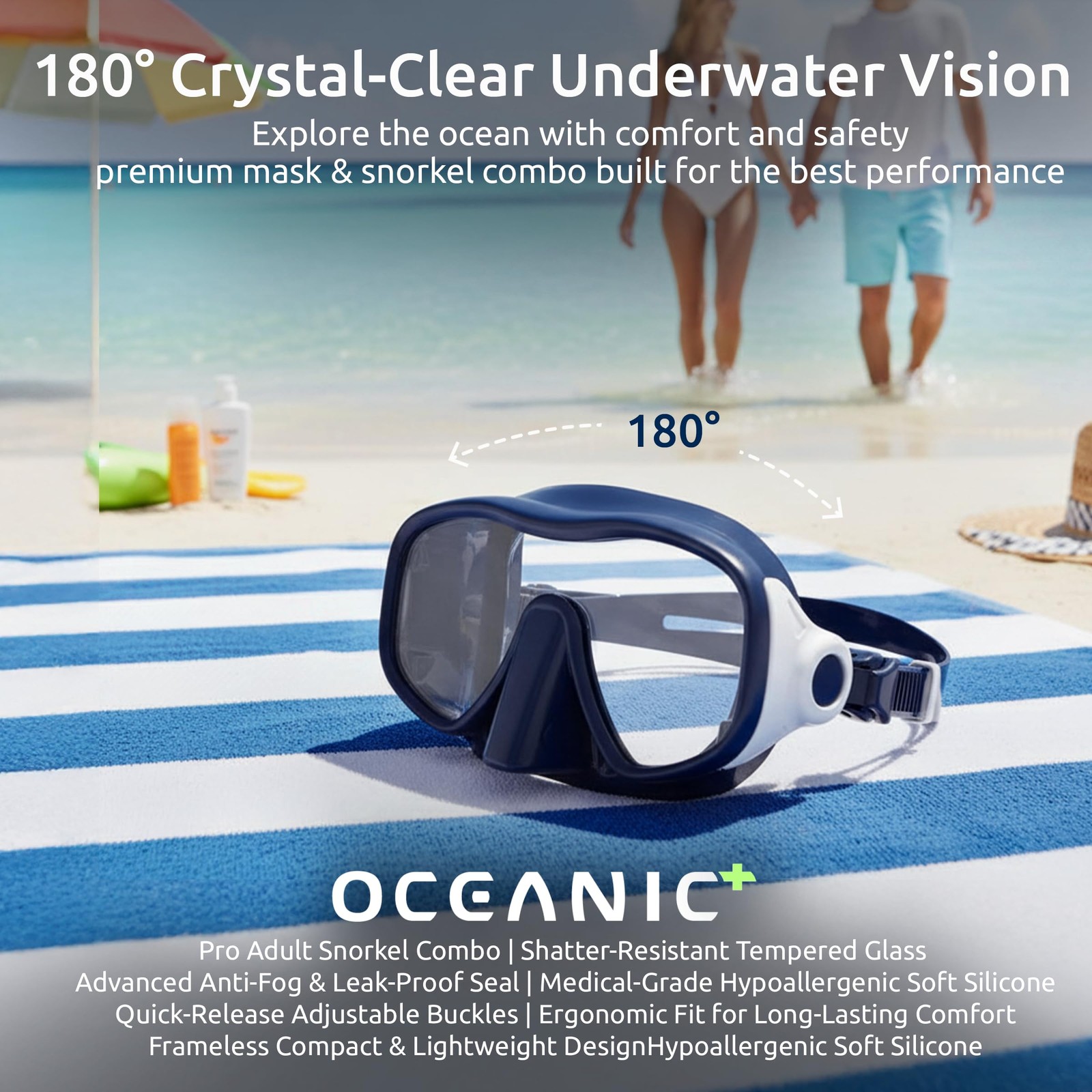 Snorkel for Adults, Frameless Single Lens Dive with Tempered Glass, Soft Sili…