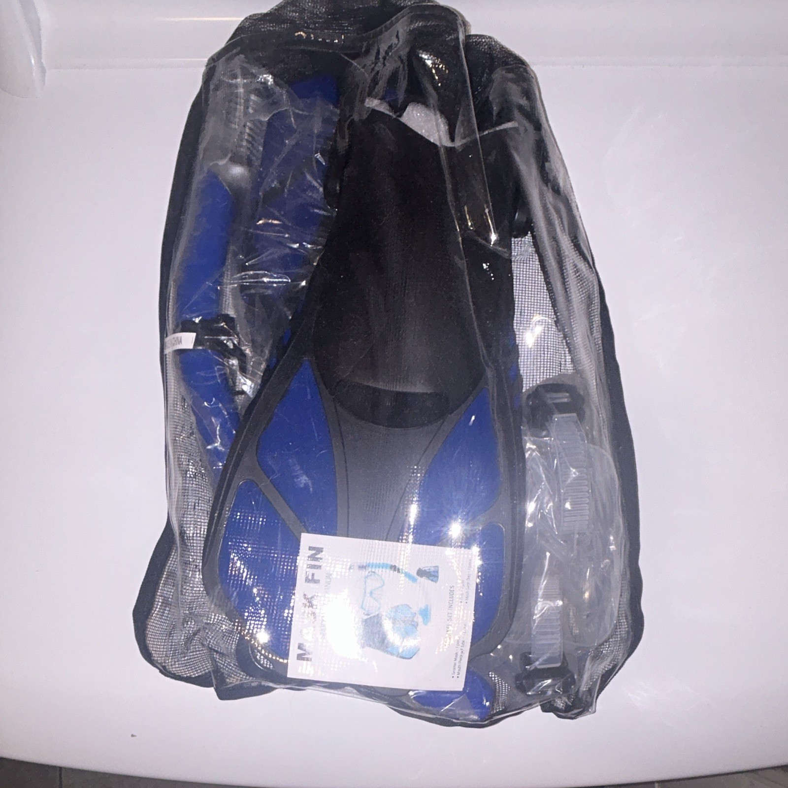 Blue/Black Snorkel Set w/ Mask, Snorkel & Fins, Mesh Bag, One Size