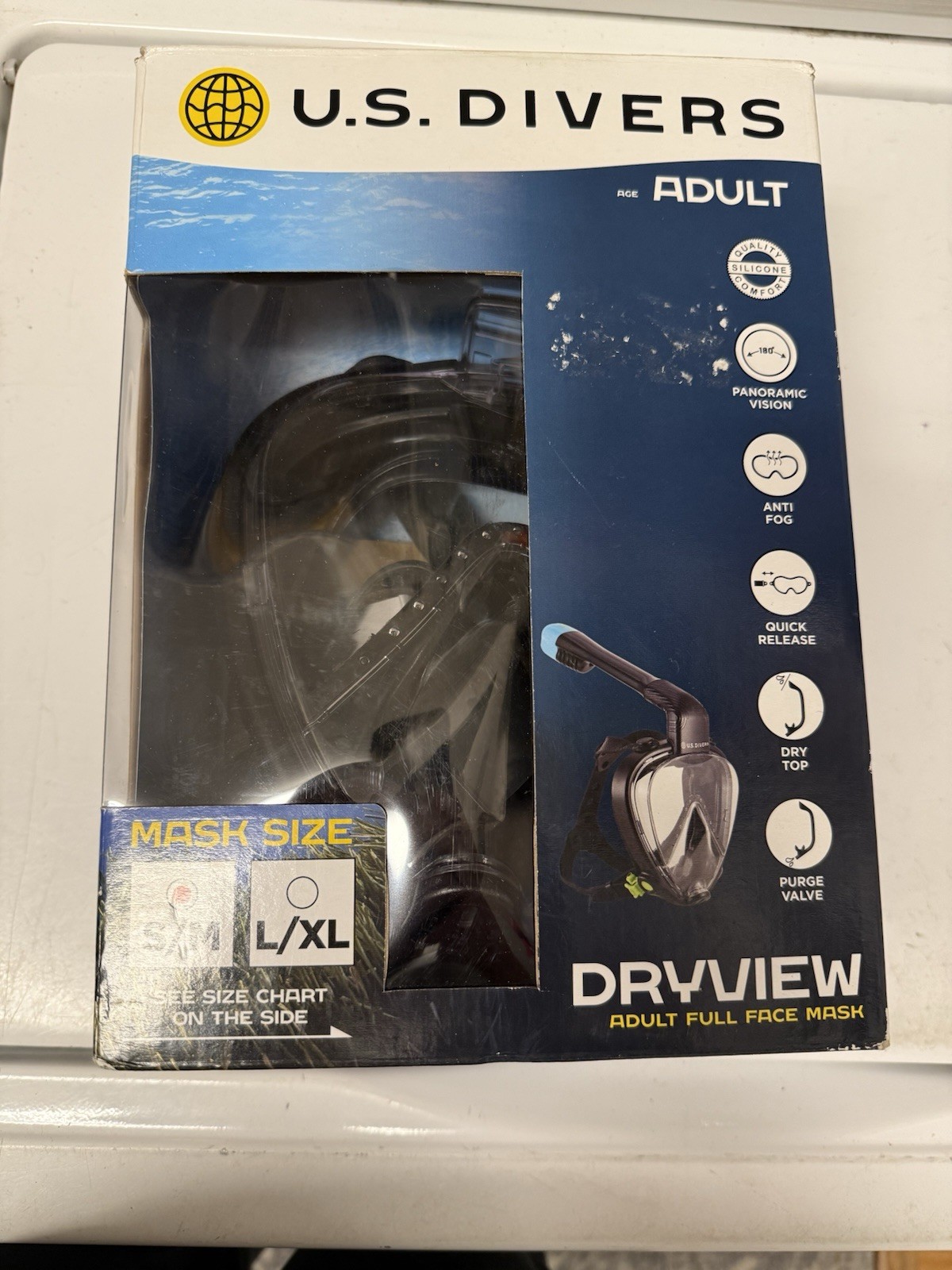 US Divers DryView Adult Full Face Snorkel Mask S/M Black Excellent With Box