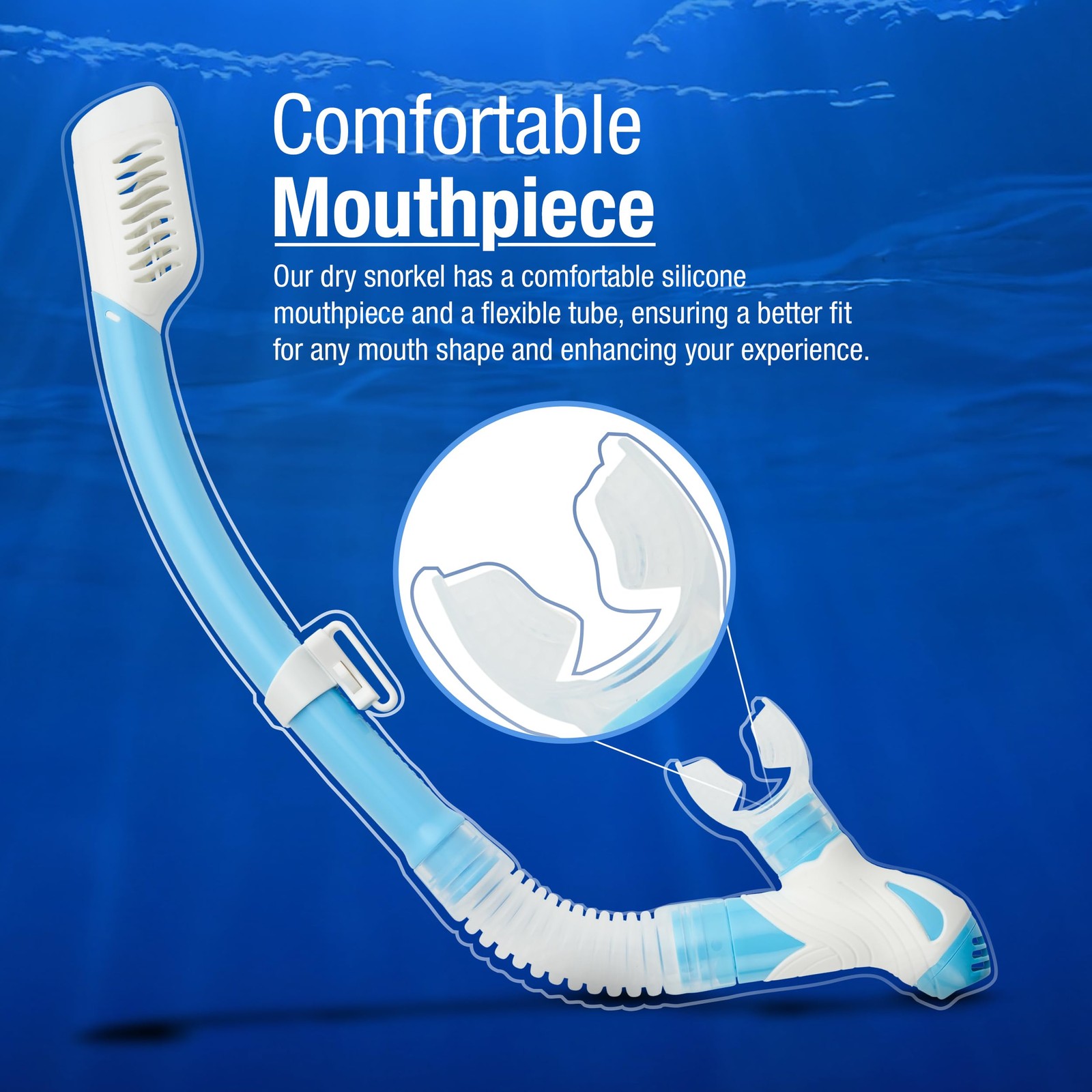 Kraken Aquatics Dry Snorkel with Purge Valve – Gear for Adults Blue