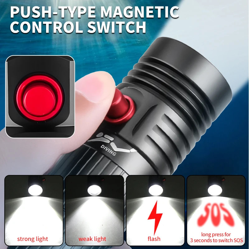 Underwater LED Diving Flashlight 300000lm Rechargeable Scuba Torch Lamp