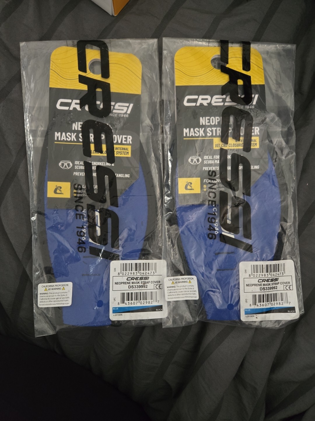 2 X Cressi Neoprene Mask Strap Cover # DS339992 – Blue