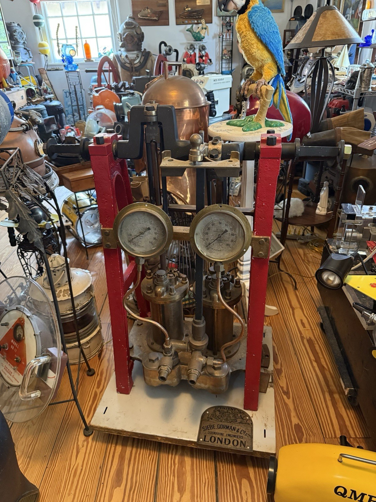 Antique Commercial Diving Helmet Air Pump 2 Cylinder SIEBE GORMAN & Co. Vintage