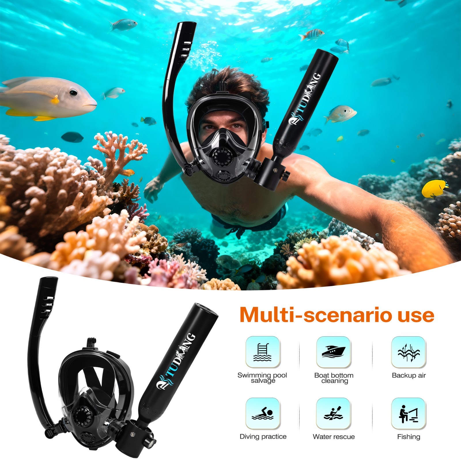 TUDIVING-Diving Air Tank Suits 0.5L Mini Scuba Tank with Snorkel Mask Lung Tank