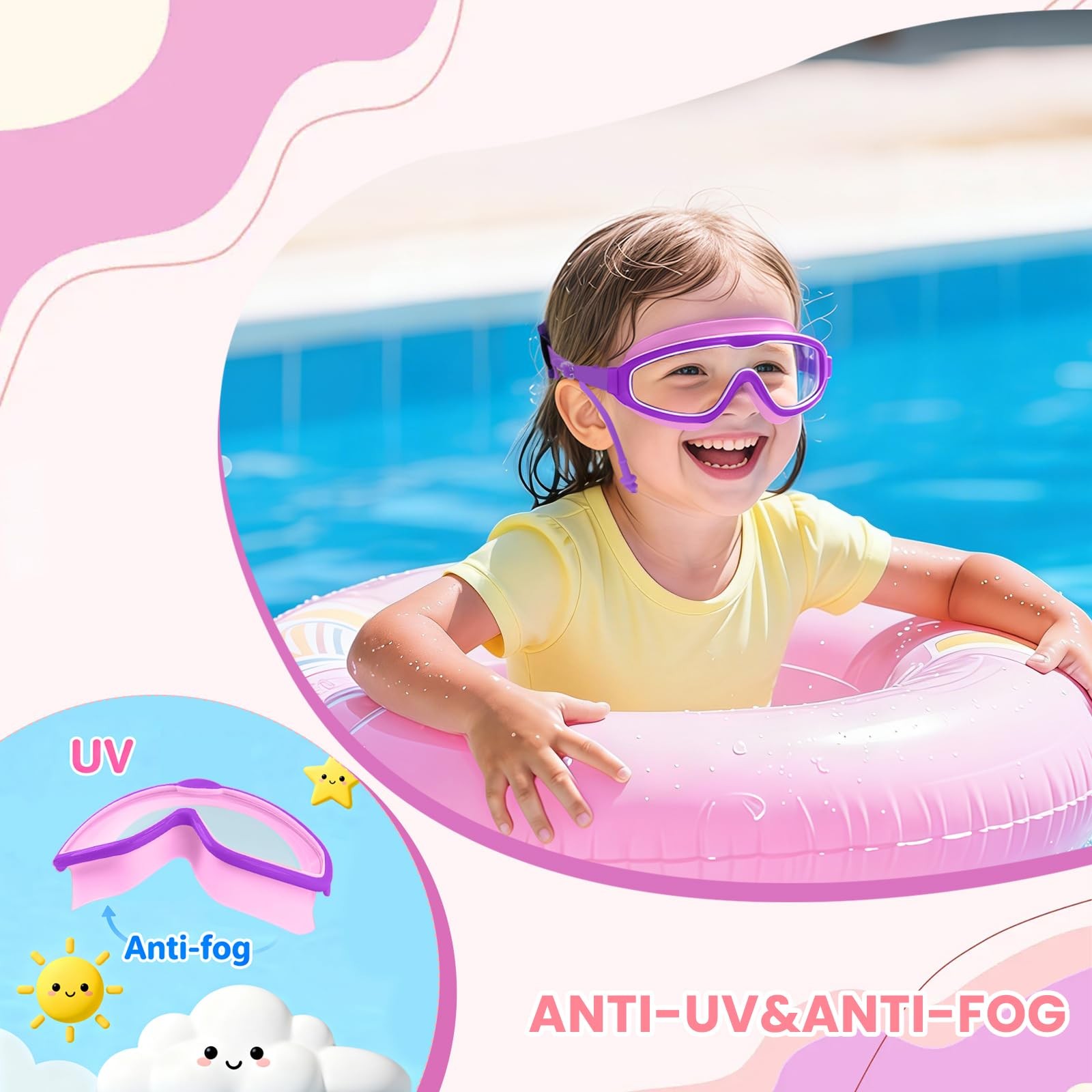 EHZYP Toddler Swim with Axolotl Fabric Strap No Tangle One Size, Purple