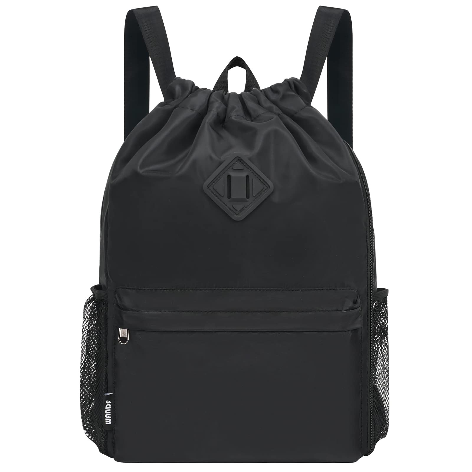 WANDF Drawstring Backpack Sports Gym Bag with Shoes Large, A-large Black