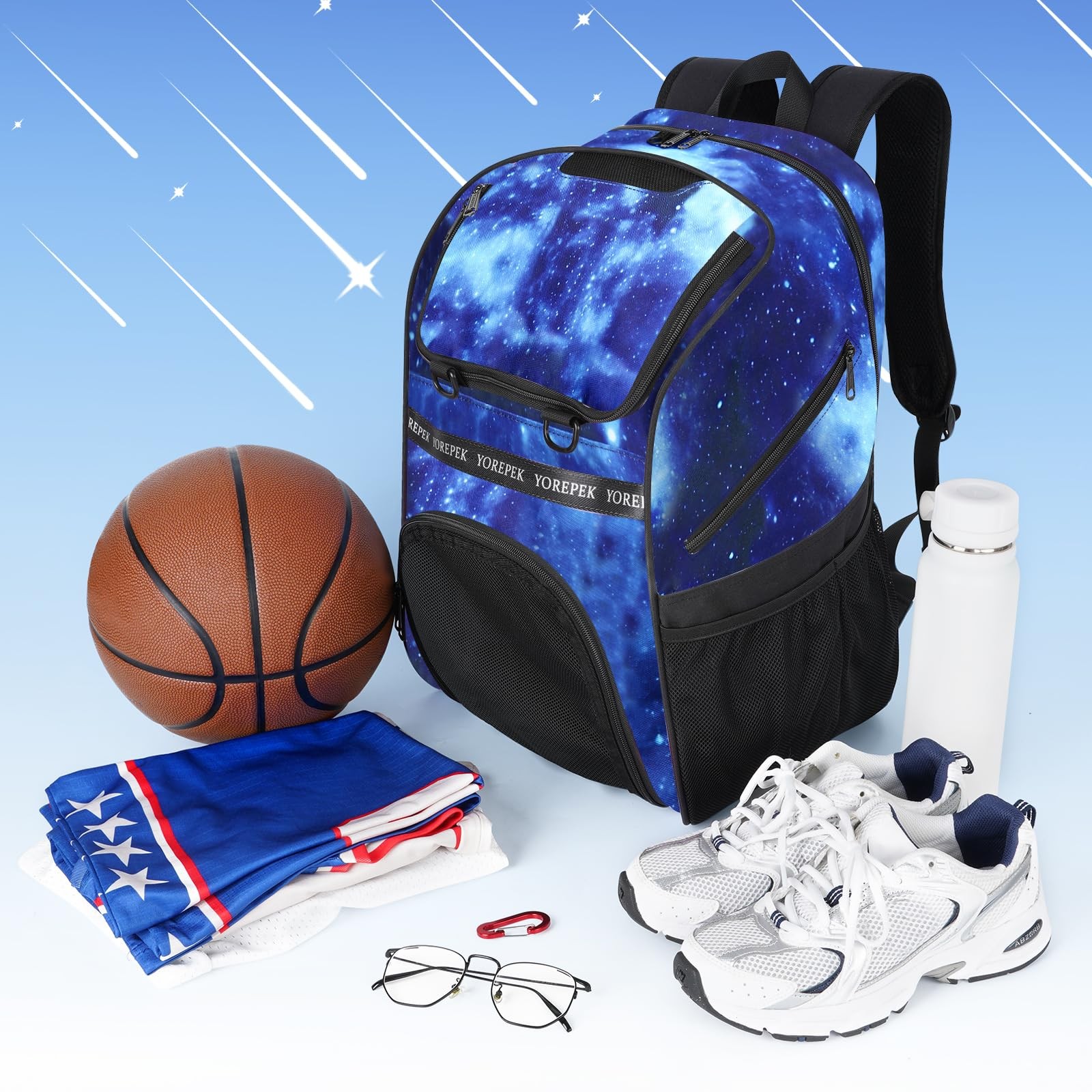 YOREPEK Basketball Bag, Large Backpack with Shoe Large, Star Blue