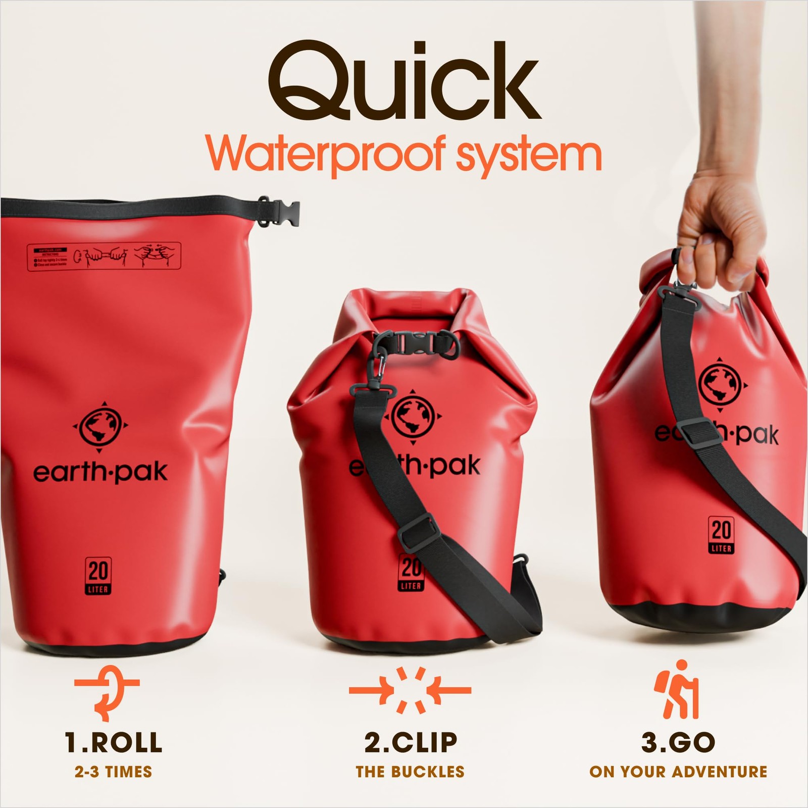 Earth Pak Waterproof Dry Bag – Roll Top Backpack Sack 30L, Red