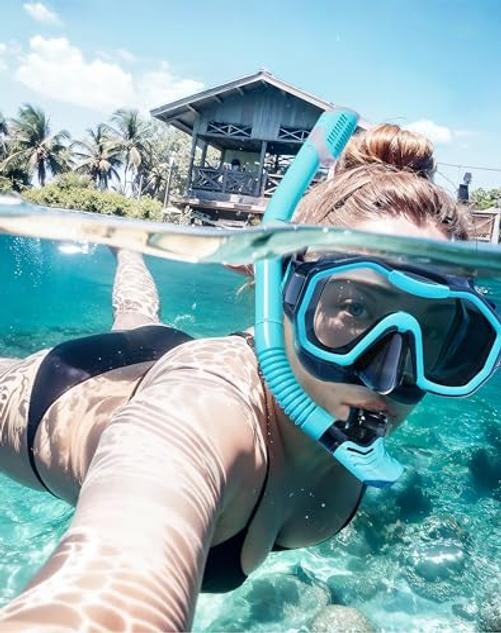 Snorkeling Gear for Kids, Dry-Top Snorkel Set, Adults A1-Black + BlackGreen