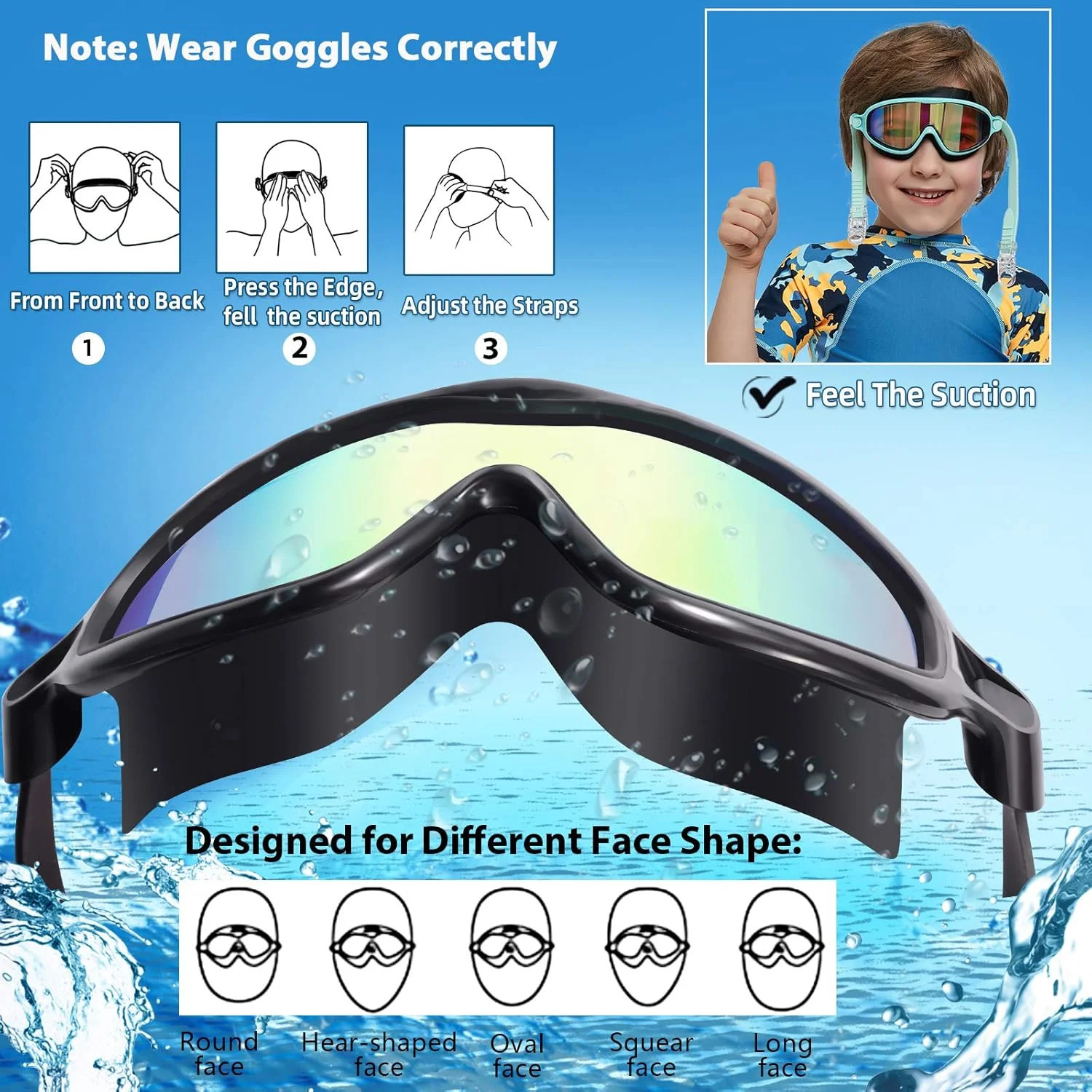 Seago Kids Swim Goggles 2 Pack – Anti-Fog, Anti-UV, Ages 3–14