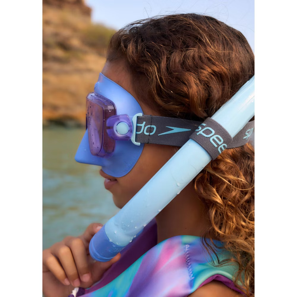 Speedo Junior Dive Travel Swim Mask and Snorkel Set – Periwinkle: Anti-Fog
