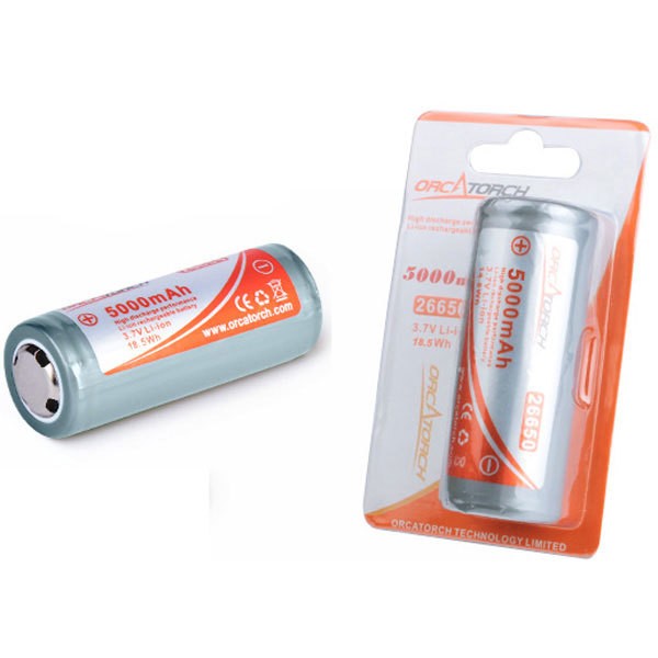 OrcaTorch 26650 Rechargeable Lithium-Ion Battery – 5000mAh