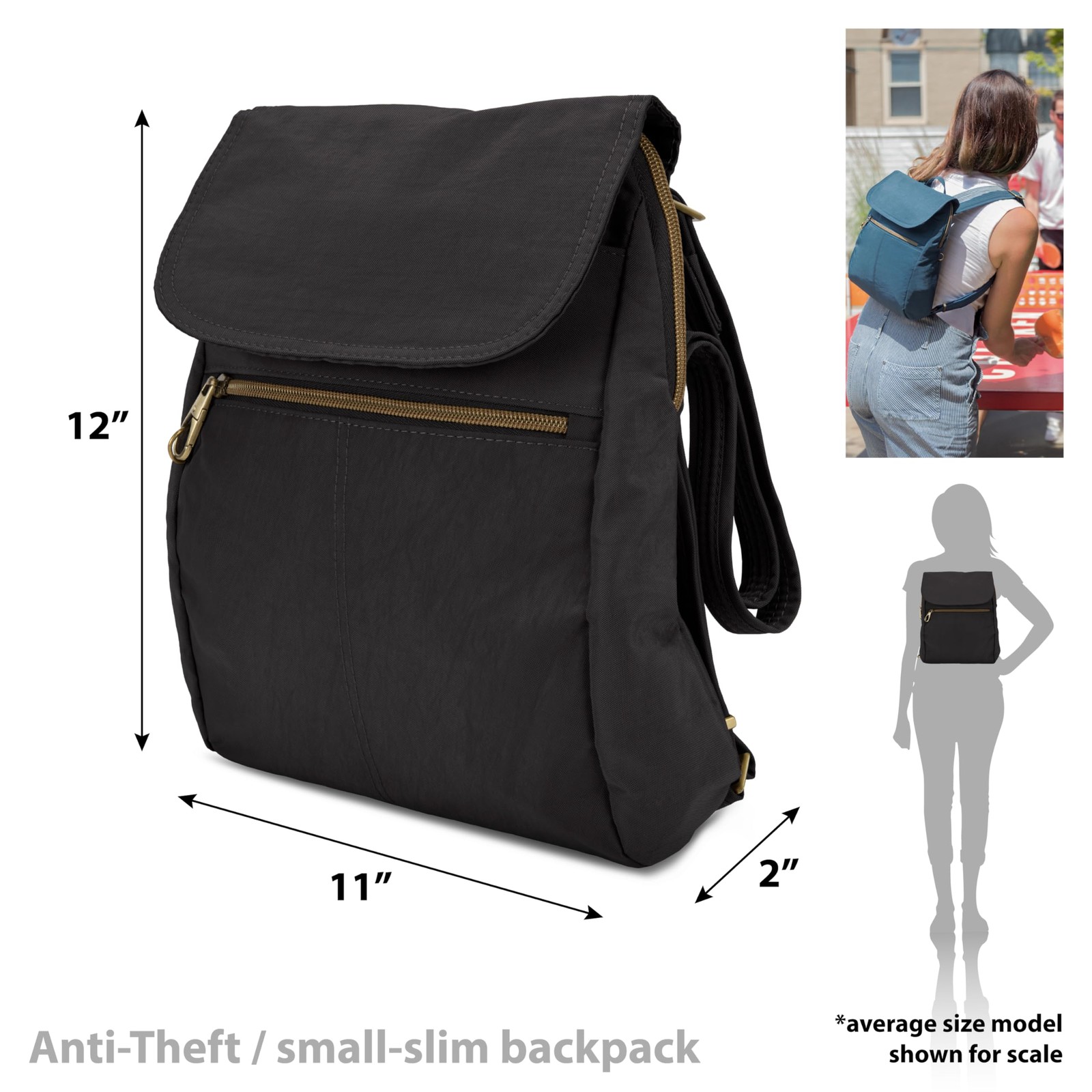 Travelon Anti-Theft Signature Slim Backpack One Size, Black