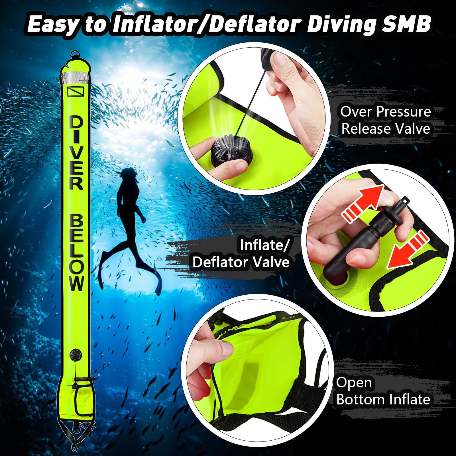 Scuba Diving SMB and Reel Set – 5ft High-Visibility Surface Marker Buoy (DSMB…
