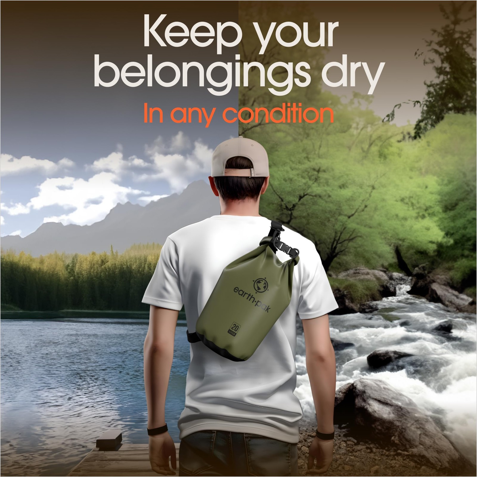 Earth Pak Waterproof Dry Bag – Roll Top Backpack 10L, Light Blue