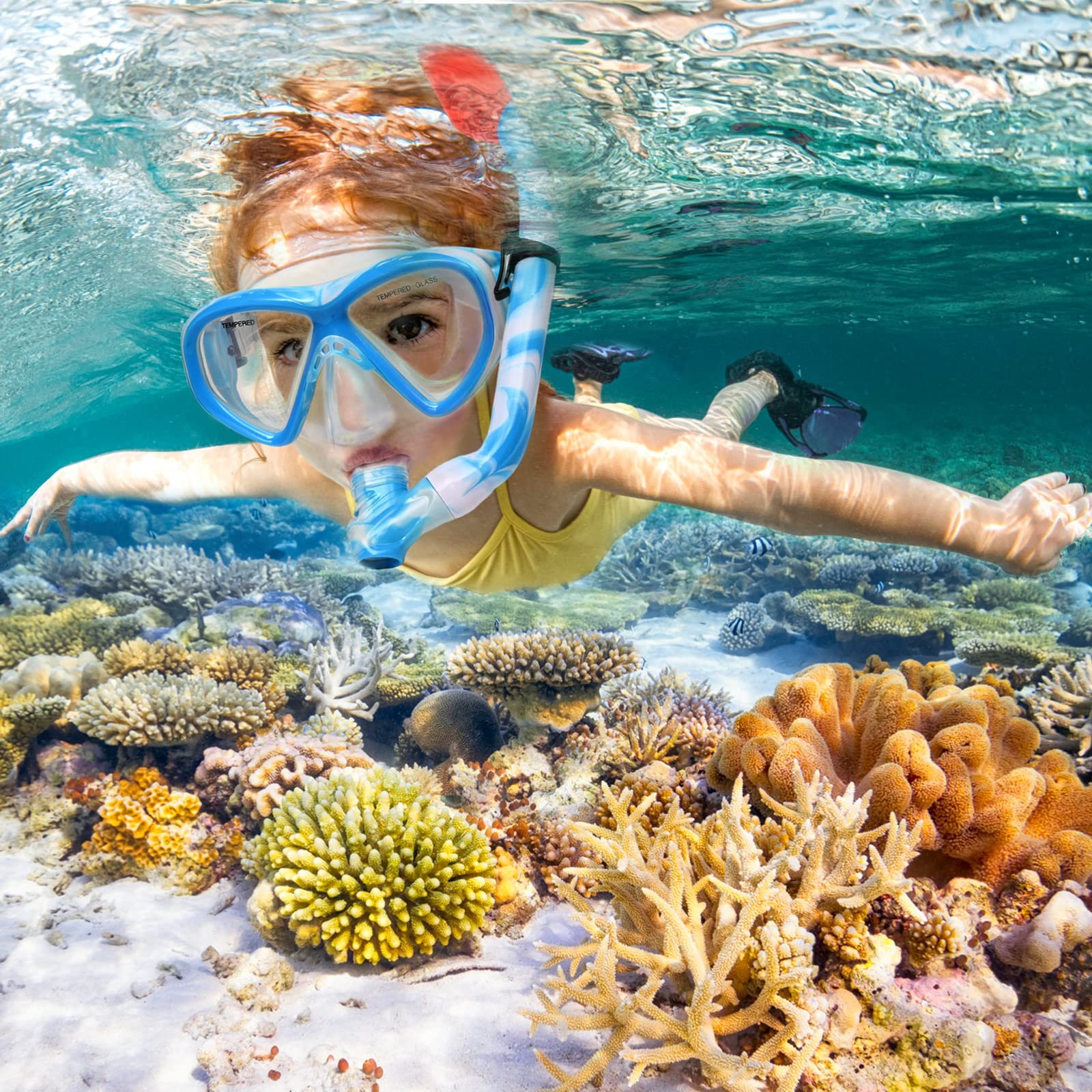 2 Sets Snorkeling Gear for Kids, Kids Snorkel Z-2Set(Blue yellow+Blue blue)