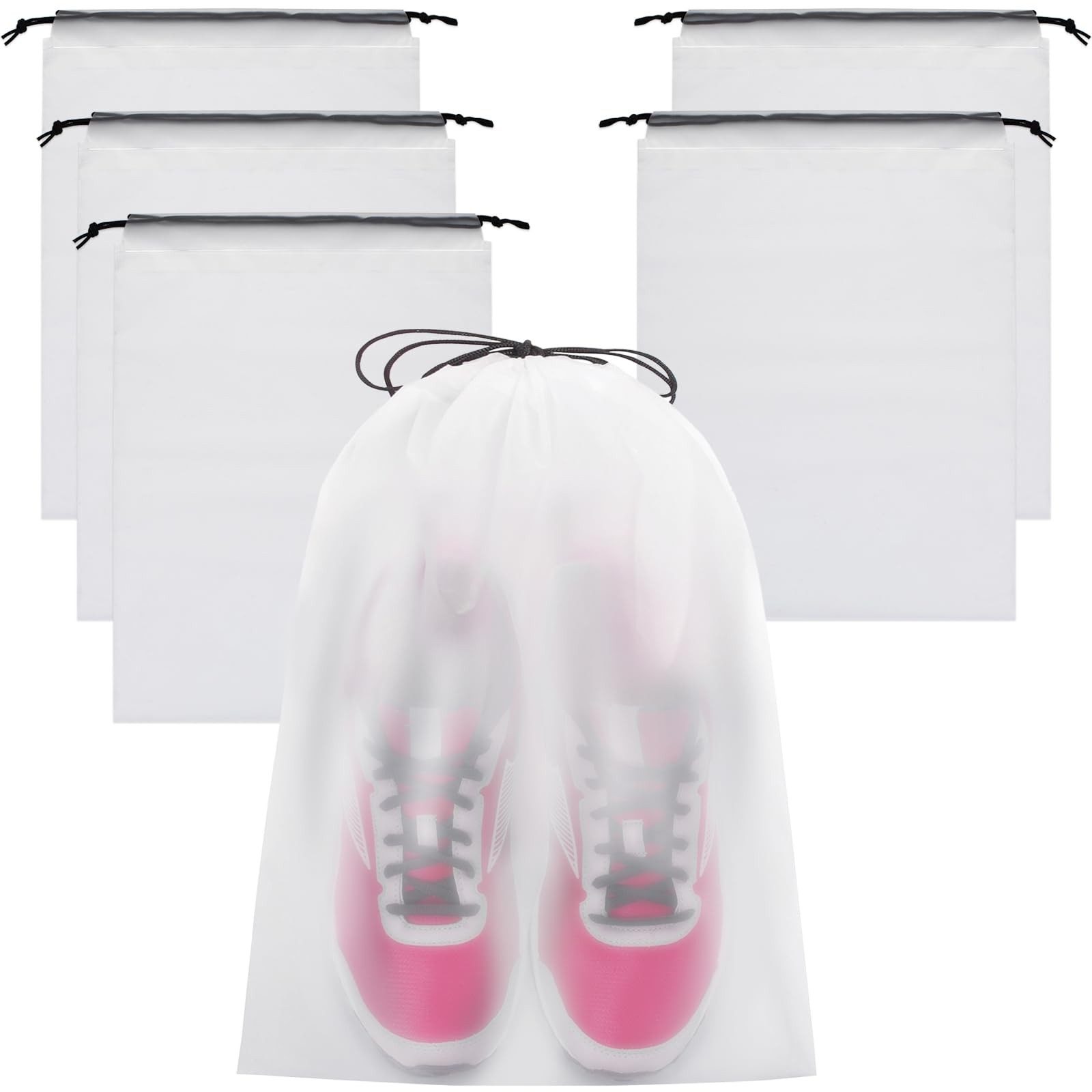 Vorspack Shoe Bags for Travel – 6 Pcs Transparent Drawstring Large, White