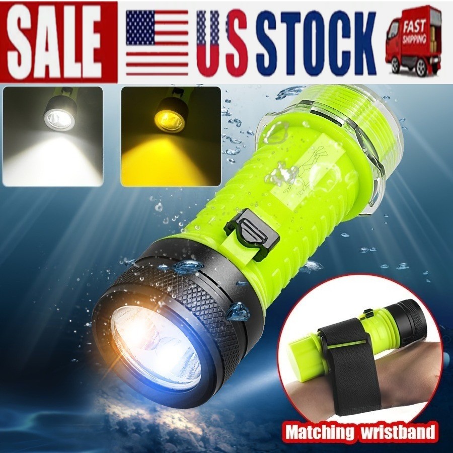 Scuba Flashlight Fishing LED Diving Flashlight USB Professional IPX8 Underwater