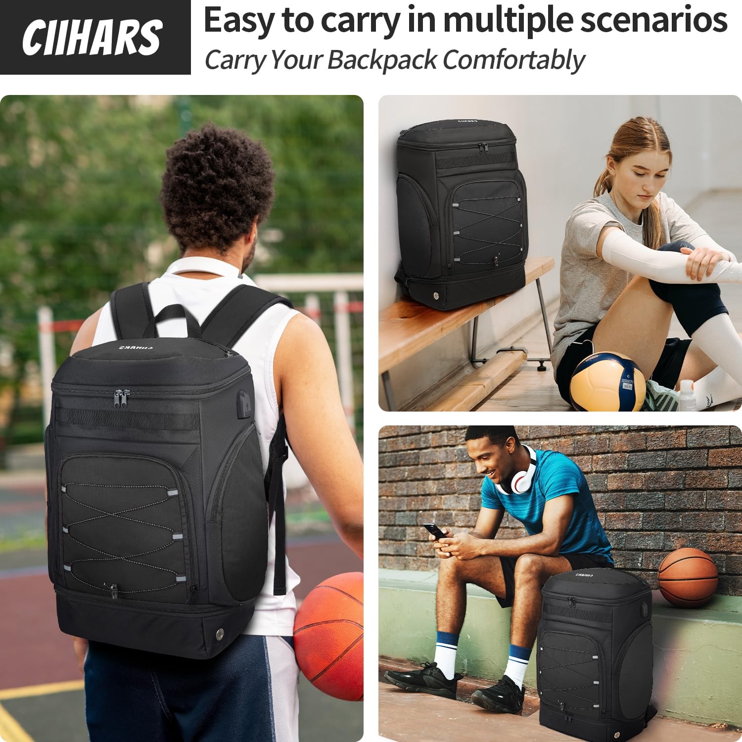 Ciihars Basketball Bag Backpack Large Sports with One Size, Black