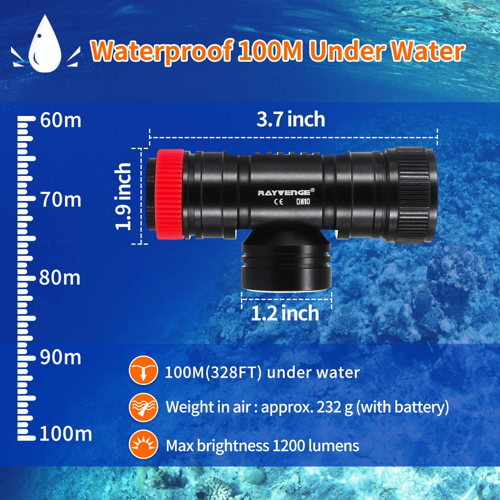 Diving Headlamp Underwater 100m Headlight LED Scuba Head Flashlight Torch Lamp