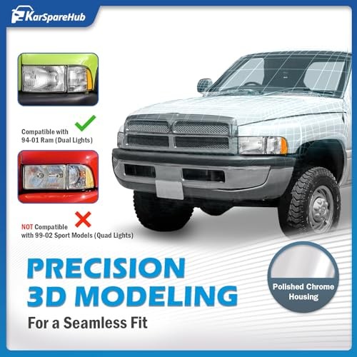 Headlights Assembly for 1994 OE Replacement Chrome | With High & Low Beam Bulbs