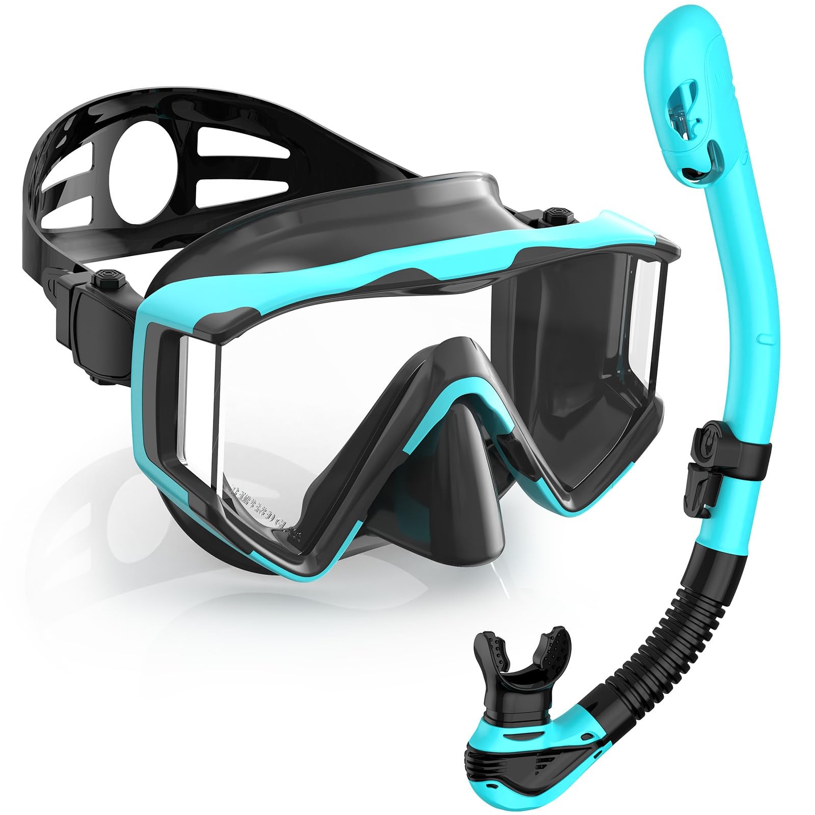 Greatever Snorkel Set Pano 3 Window Mask Adult, Panoramic Black Green