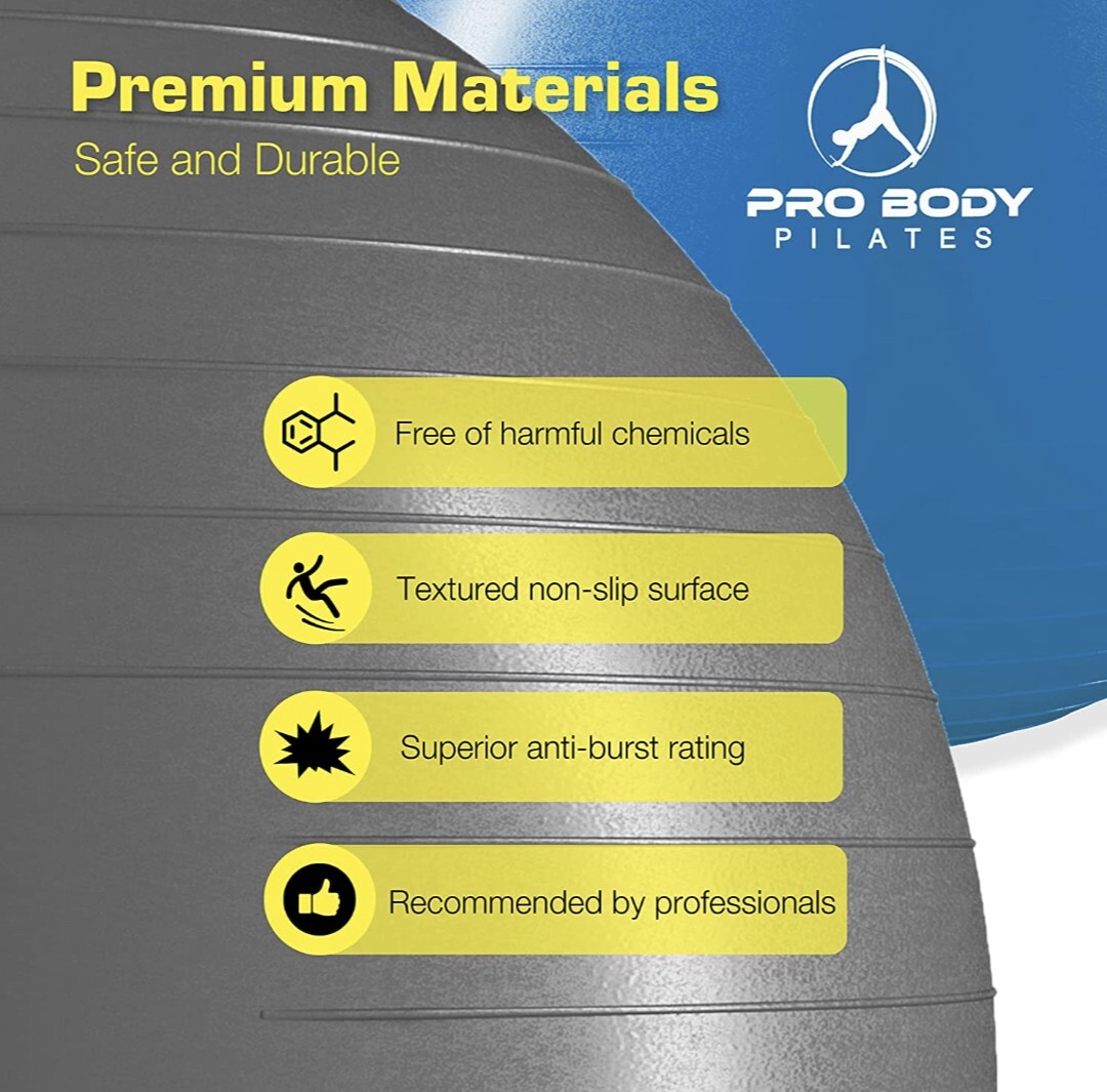 ProBody Pilates Ball Exercise Yoga Ball, Multiple Sizes 75 cm, Silver